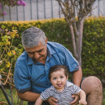 A grandparent with a young grandchild