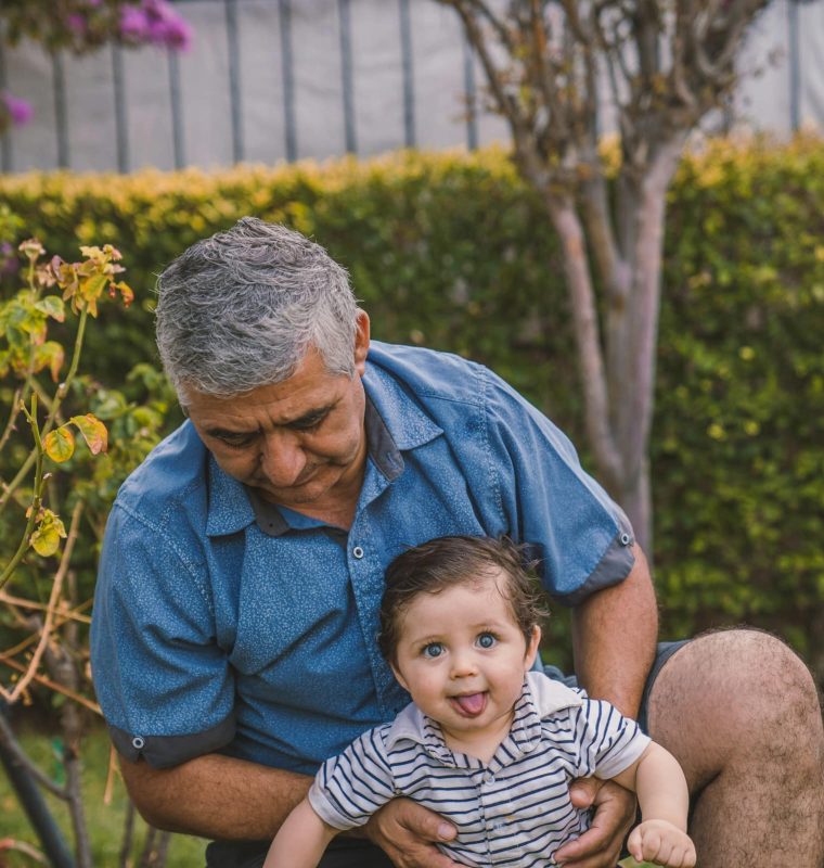 A grandparent with a young grandchild